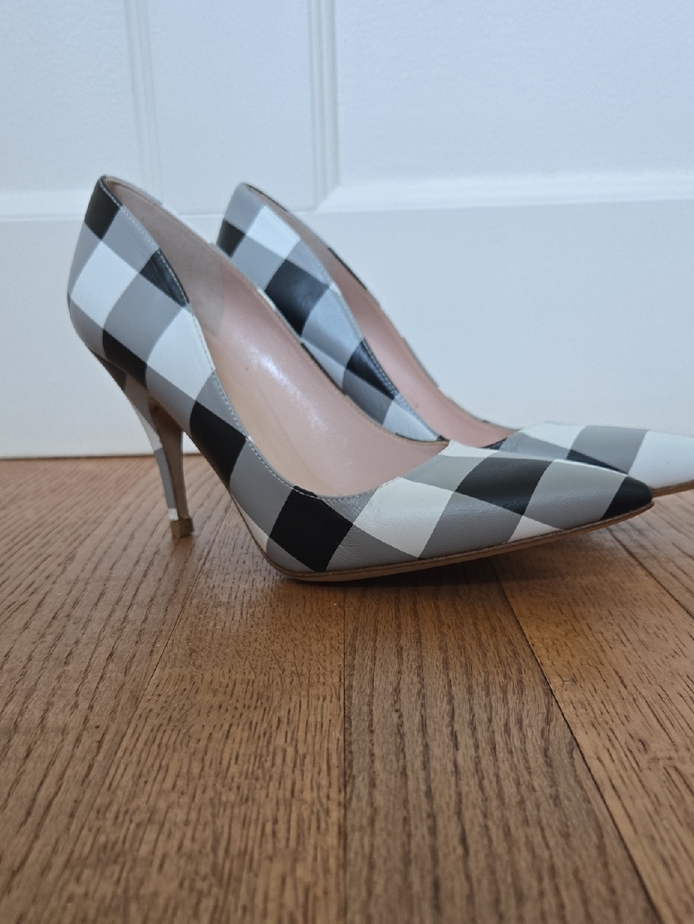 Kate Spade Checkered Pointed-Toe Pumps in Black & Gray 7.5